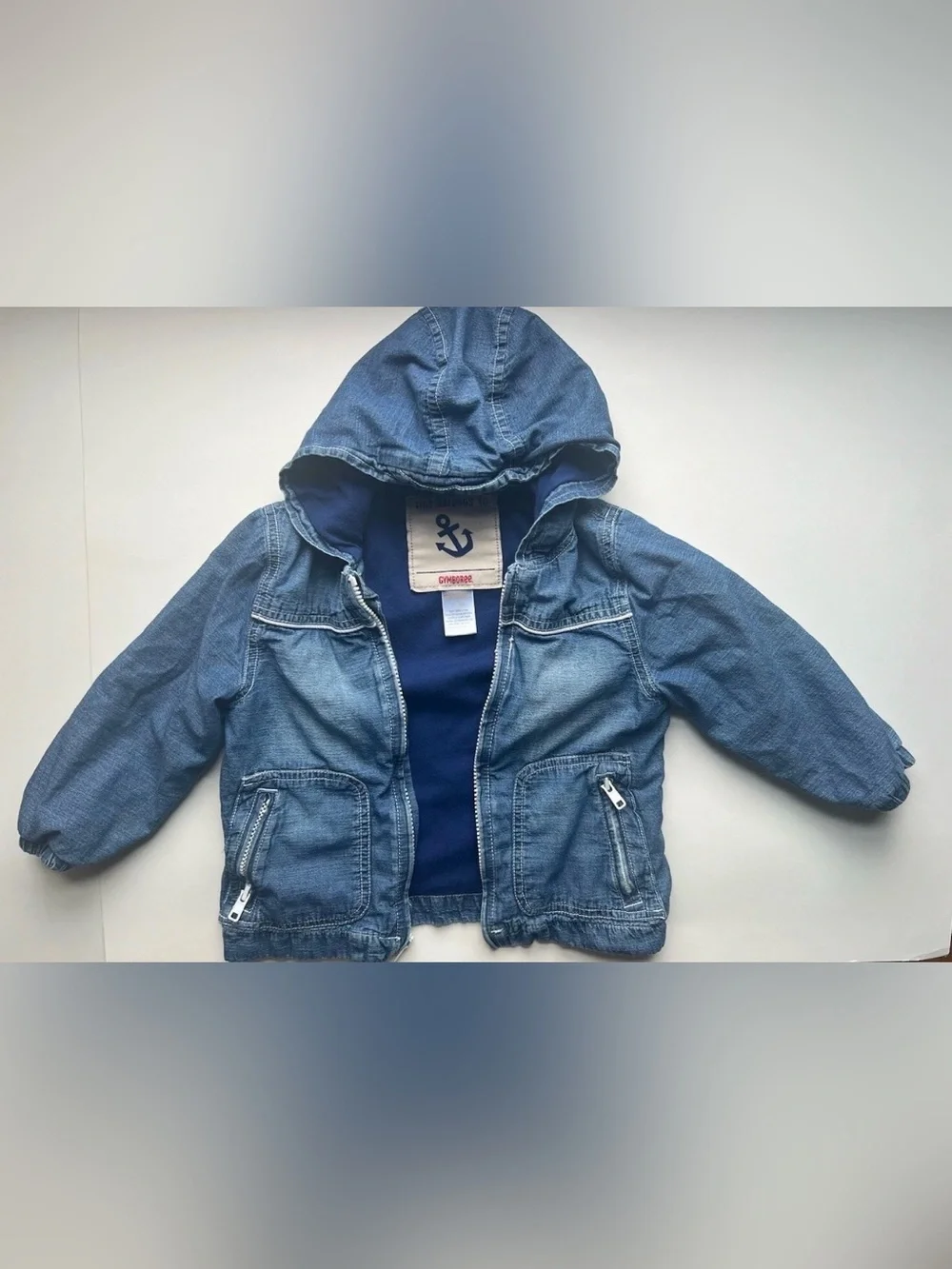 Gymboree Toddler Chambray Denim Lined Hooded Jacket Size 2T-3T Kids Zip Up
